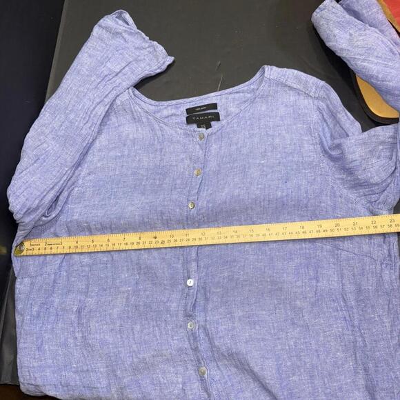 Tahari 100% Linen Blue Lightweight Boho Beach Quiet Luxury Minimalist Blouse 1X - Picture 7 of 14